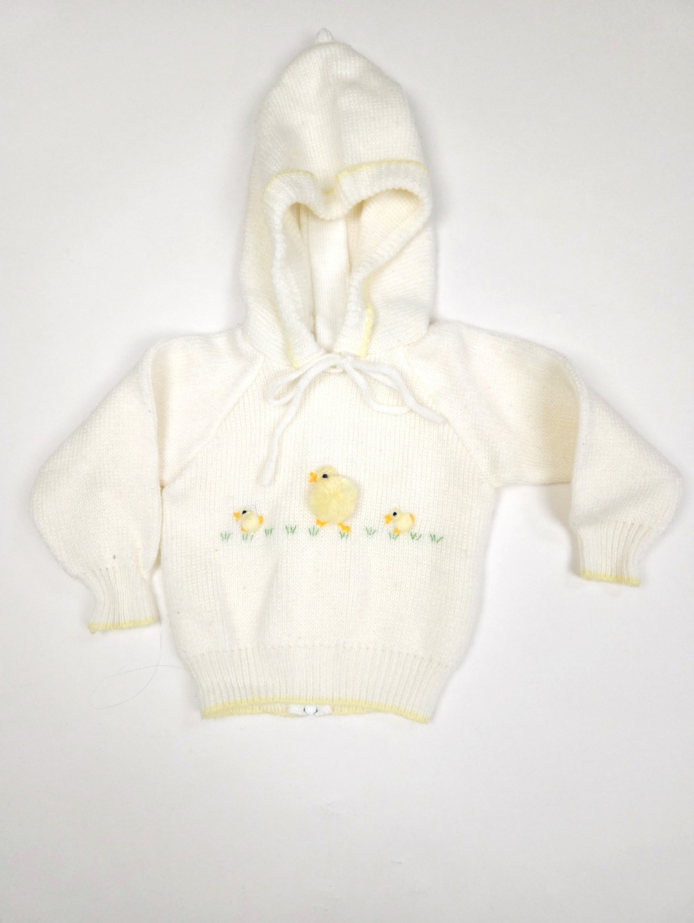 All Mine 80s Baby Infant Spring Sweater Yellow Pom Pom Chicks 3-6 Mo